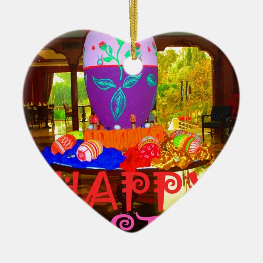 Happy Easter Egg Centerpiece voor de lente Keramisch Ornament (Voorkant)