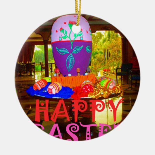 Happy Easter Egg Centerpiece voor de lente Keramisch Ornament (Voorkant)