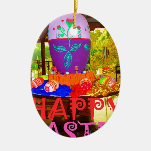 Happy Easter Egg Centerpiece voor de lente Keramisch Ornament (Voorkant)