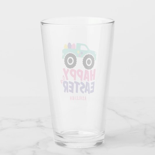 Happy Easter Egg Girly Truck Modern Name Glas (Achterkant)