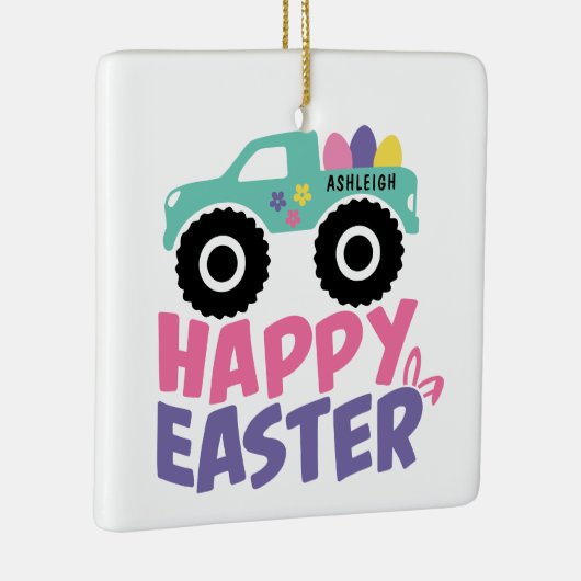 Happy Easter Egg Girly Truck Modern Name Keramisch Ornament (Rechts)