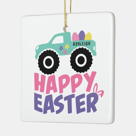Happy Easter Egg Girly Truck Modern Name Keramisch Ornament (Links)