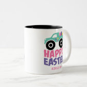 Happy Easter Egg Girly Truck Modern Name Tweekleurige Koffiemok (Voorkant rechts)