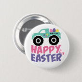 Happy Easter Egg Girly Truck Modern Ronde Button 5,7 Cm (Voorkant /achterkant)