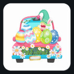 Happy Easter Egg Gnomes Bunny Truck Vierkante Sticker<br><div class="desc">Happy Easter Egg Gnomes Bunny Truck Gift Square Sticker Classic Collectie</div>