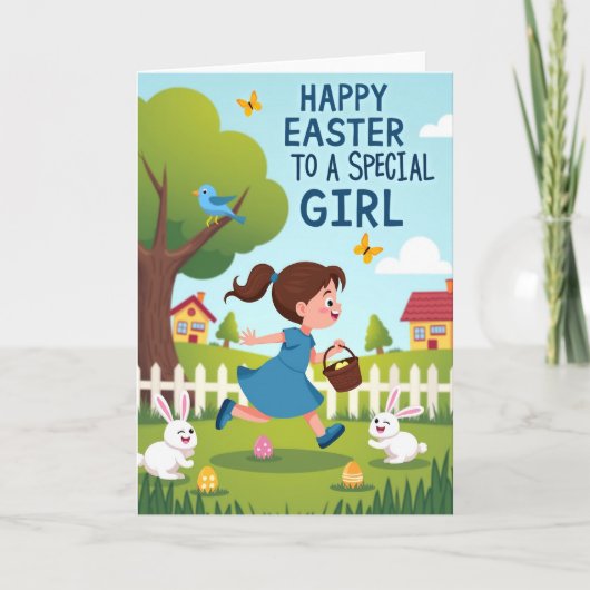 Happy Easter Egg Hunt Girl Card Kaart (Voorkant)