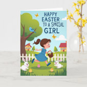 Happy Easter Egg Hunt Girl Card Kaart (Gele Bloem)