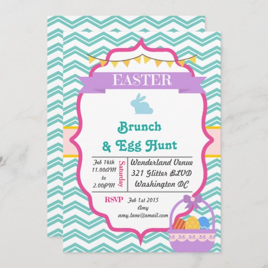 Happy Easter & Egg Hunt Party-uitnodigingen Kaart (Voorkant / Achterkant)