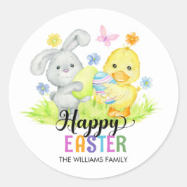 Happy Easter Egg Hunt Schattige Bunny & Chick Ronde Sticker