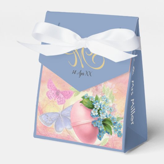 Happy Easter Egg Monogram Waterverf Blue Custom Bedankdoosjes (Voorkant Zijde)