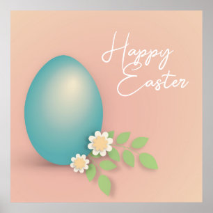 Happy Easter Egg pastel blauwe roze floral Poster