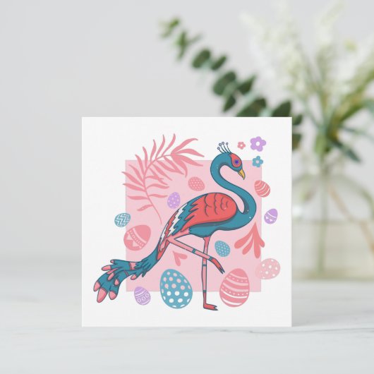 happy Easter Egg pauock retro Kaart (Staand voorkant)