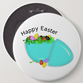 "HAPPY EASTER" EGG RONDE BUTTON 6,0 CM (Voorkant /achterkant)