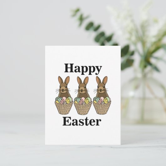 Happy Easter Eggs Basket Bunny Happy Easter Briefkaart (Staand voorkant)