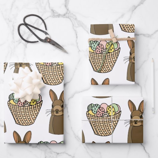 Happy Easter Eggs Basket Bunny Happy Easter Inpakpapier Vel (Voorkant)