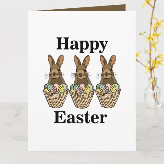 Happy Easter Eggs Basket Bunny Happy Easter Kaart (Gele Bloem)