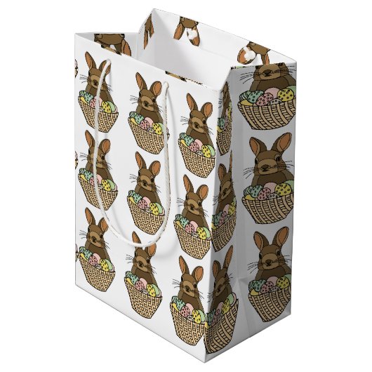 Happy Easter Eggs Basket Bunny Happy Easter Medium Cadeauzakje (Achterkant Gekanteld)