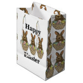 Happy Easter Eggs Basket Bunny Happy Easter Medium Cadeauzakje (Voorkant Gekanteld)