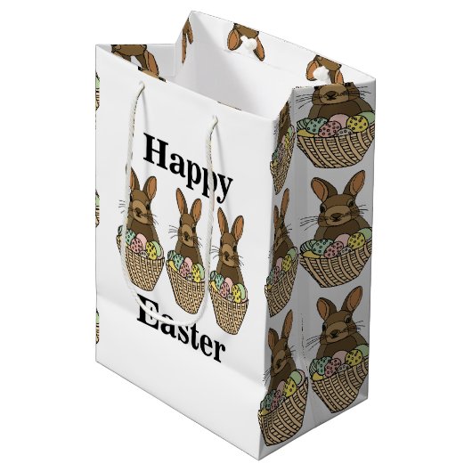 Happy Easter Eggs Basket Bunny Happy Easter Medium Cadeauzakje (Voorkant Gekanteld)