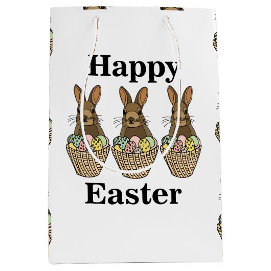 Happy Easter Eggs Basket Bunny Happy Easter Medium Cadeauzakje (Voorkant)