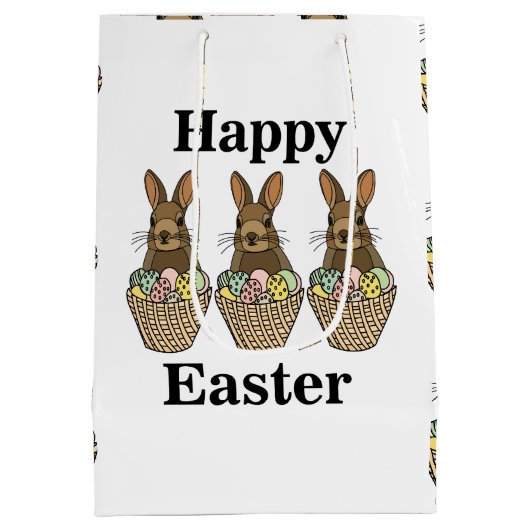 Happy Easter Eggs Basket Bunny Happy Easter Medium Cadeauzakje (Achterkant)