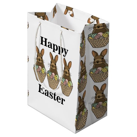 Happy Easter Eggs Basket Bunny Happy Easter Medium Cadeauzakje (Achterkant Gekanteld)
