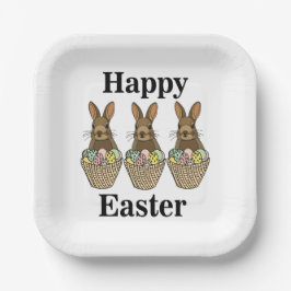 Happy Easter Eggs Basket Bunny Happy Easter Party Papieren Bordje
