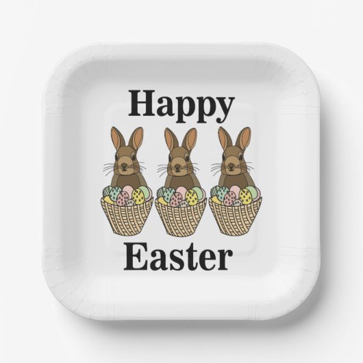 Happy Easter Eggs Basket Bunny Happy Easter Party Papieren Bordje (Voorkant)