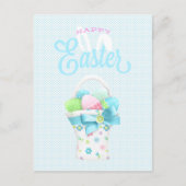 Happy Easter Eggs Basket en Blue Stippen Feestdagenkaart (Voorkant)