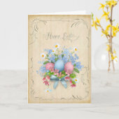 Happy Easter Eggs Bloemen met perkament Groet Kaart (Gele Bloem)