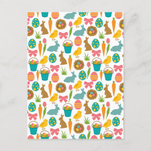 Happy Easter Eggs Bunny Chicks Patten Briefkaart