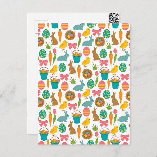 Happy Easter Eggs Bunny Chicks Patten Briefkaart (Voorkant / Achterkant)