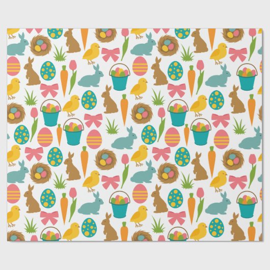 Happy Easter Eggs Bunny Chicks Patten Cadeaupapier (Vlak)