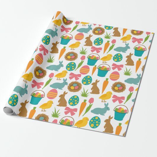 Happy Easter Eggs Bunny Chicks Patten Cadeaupapier (Uitgerold)