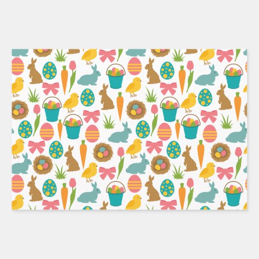 Happy Easter Eggs Bunny Chicks Patten Inpakpapier Vel (Voorkant)