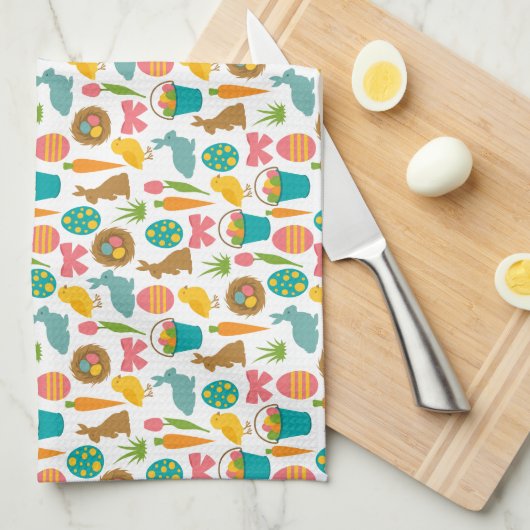 Happy Easter Eggs Bunny Chicks Patten Theedoek (Quarter Fold)