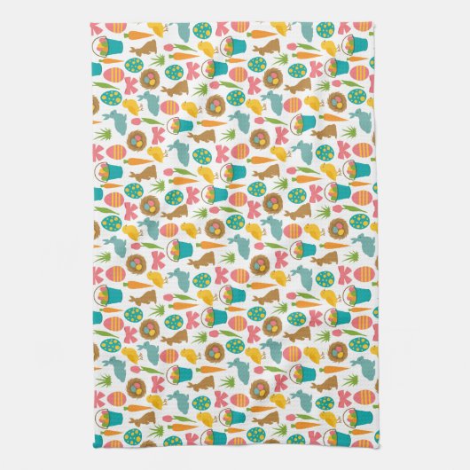 Happy Easter Eggs Bunny Chicks Patten Theedoek (Verticaal)