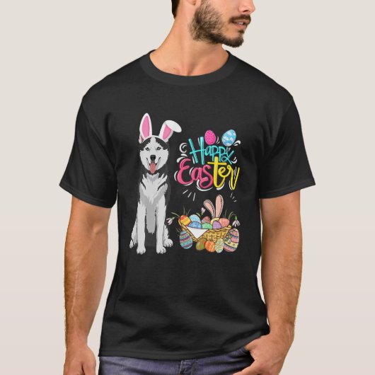 Happy Easter Eggs Bunny Dog Husky Boys Girls T-shirt (Voorkant)