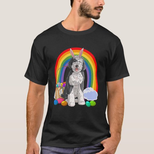 Happy Easter Eggs Bunny Dog Sheepadoodle T-shirt (Voorkant)