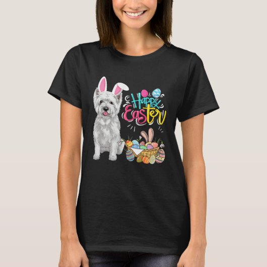 Happy Easter Eggs Bunny Dog Westie Boys Girls T-shirt (Voorkant)
