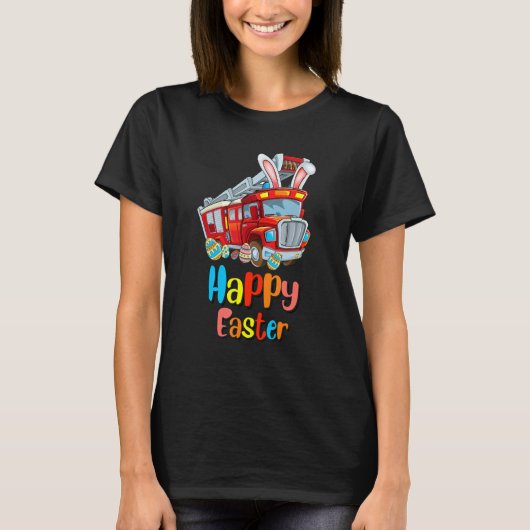 Happy Easter Eggs Bunny Firefighter Fireman Pasen T-shirt (Voorkant)