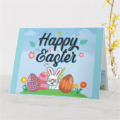 Happy Easter Eggs Bunny & Flowers Kaart (Gele Bloem)