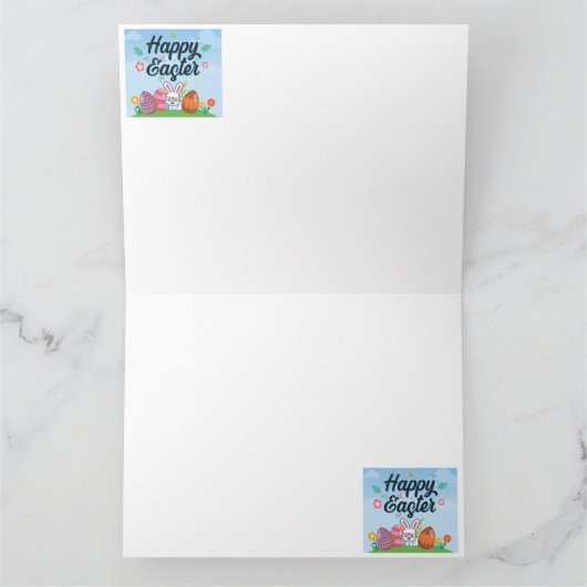 Happy Easter Eggs Bunny & Flowers Kaart (Binnen)