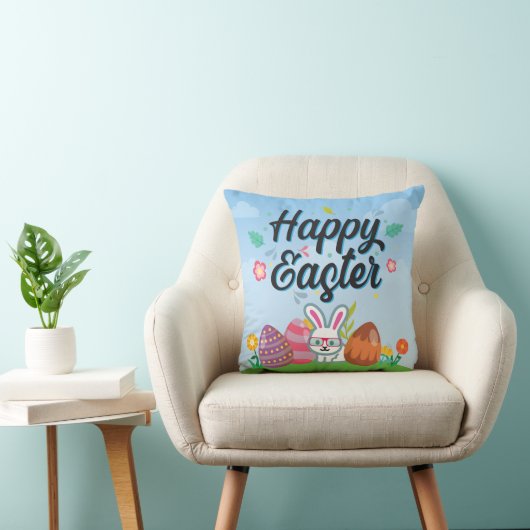 Happy Easter Eggs Bunny & Flowers Kussen (Stoel)