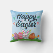 Happy Easter Eggs Bunny & Flowers Kussen (Achterkant)