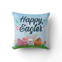 Happy Easter Eggs Bunny & Flowers