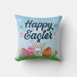 Happy Easter Eggs Bunny & Flowers Kussen