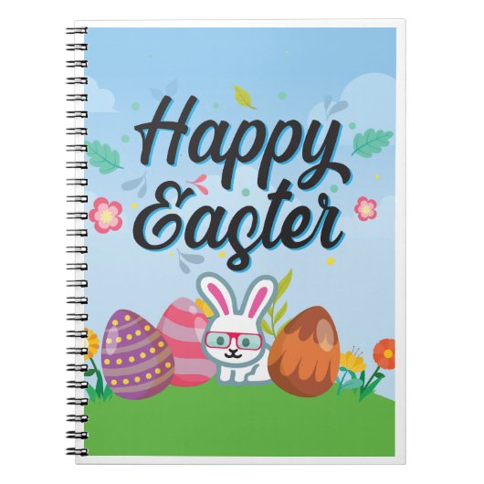 Happy Easter Eggs Bunny & Flowers Notitieboek (Voorkant)