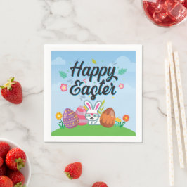 Happy Easter Eggs Bunny & Flowers Servet