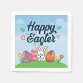 Happy Easter Eggs Bunny & Flowers Servet (Voorkant)